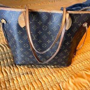 Authentic Louis Vuitton Neverfull MM Damier Azur Leather Tote Shoulder Bag Purse